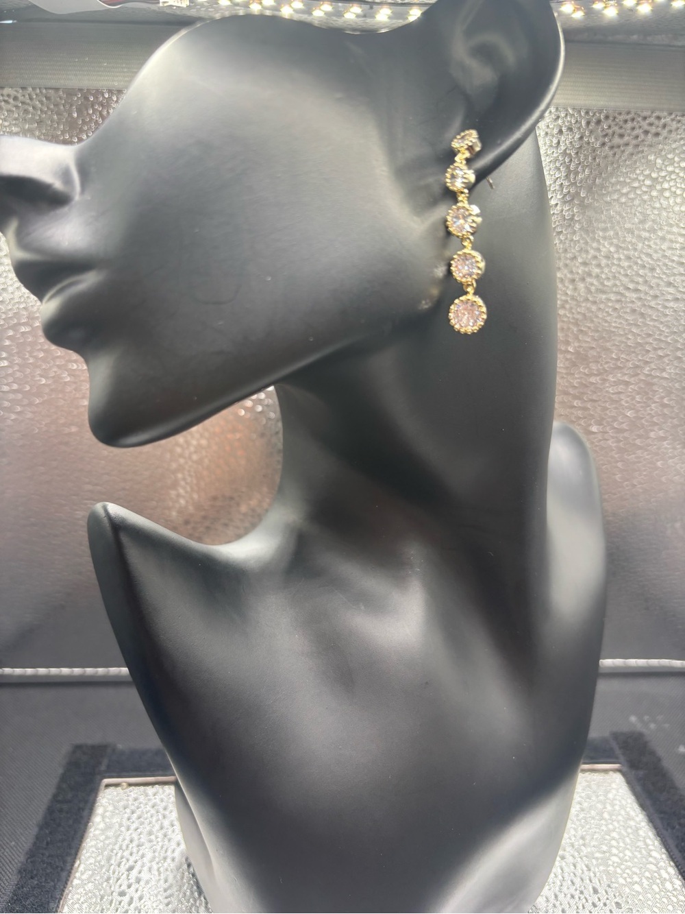Gold Drop Earrings with Pink Crystals — Women Jewelry